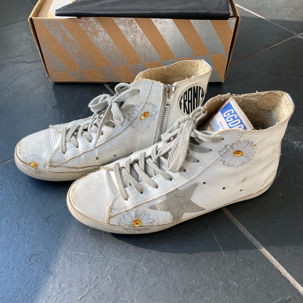 Golden Goose Francy High Top sneakers with hand painted daisies
